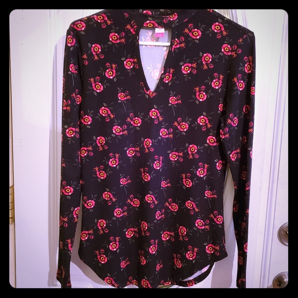 Large Boho Black with Red Flowers Shirt